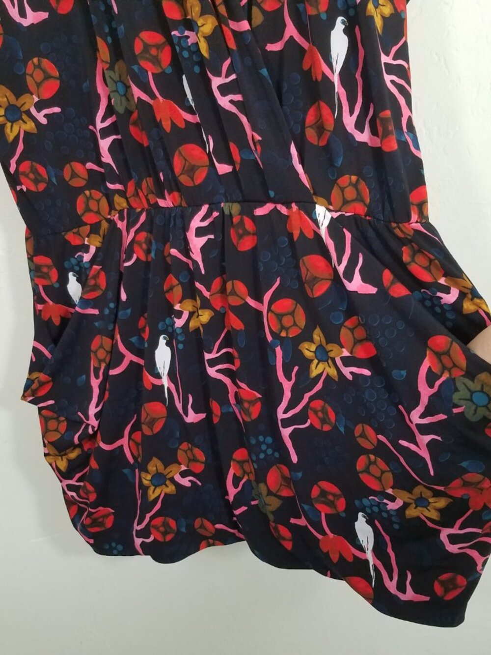 NWT RACHEL Rachel Roy 24 Hour Draped Dress Birds Floral Print with Pocket Size L - Picture 4 of 8